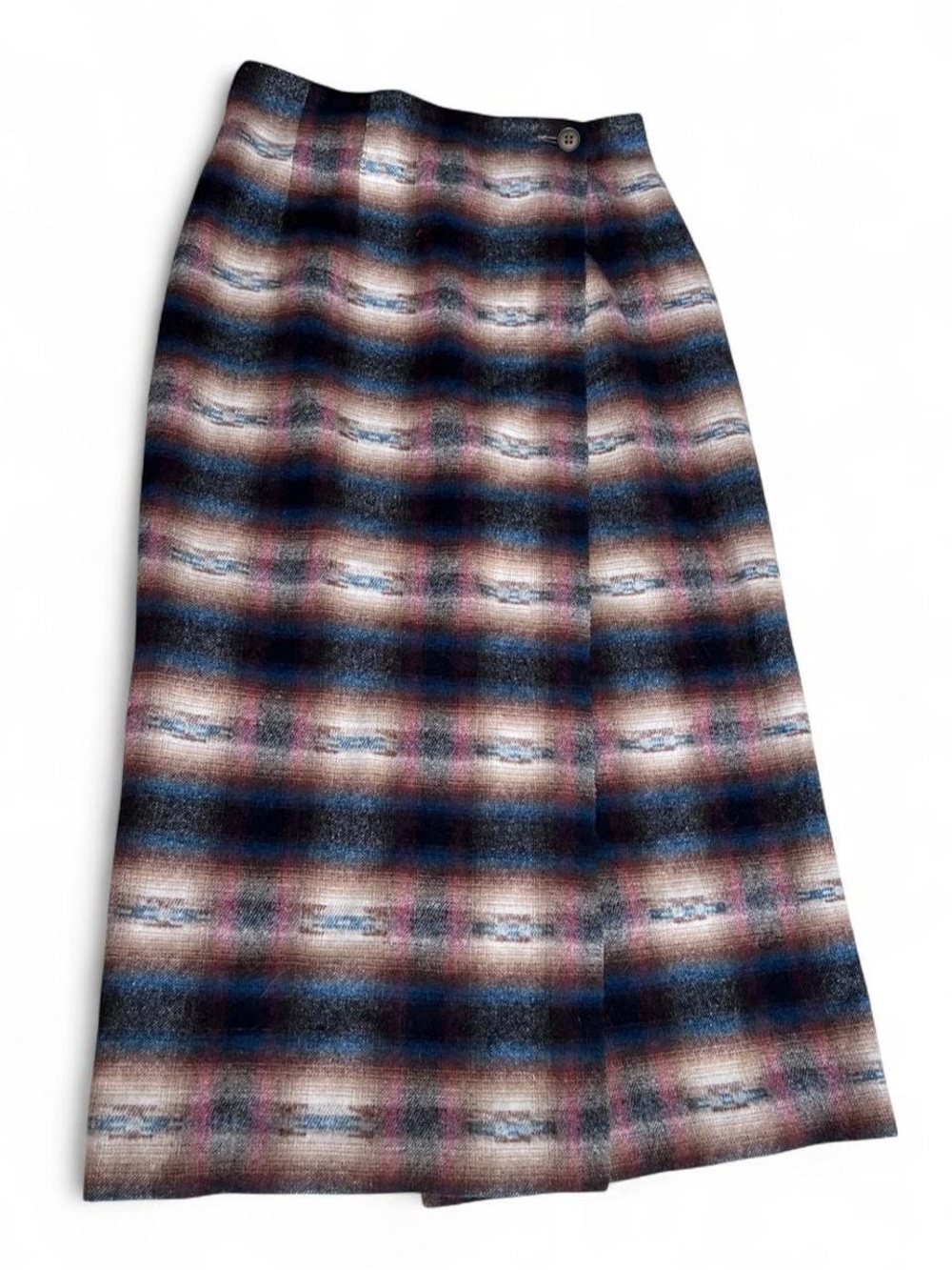 EXP by Express Italian made. wool, acrylic & polyester plaid midi wrap skirt 7/8